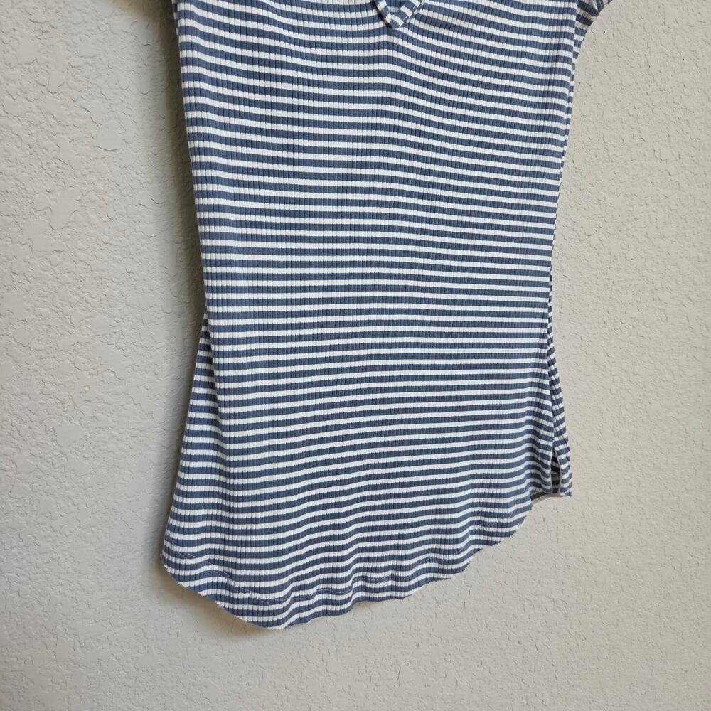 Free People Striped Ribbed Knit Top Womens Small Cut outs Short Sleeve Tee - Picture 7 of 9
